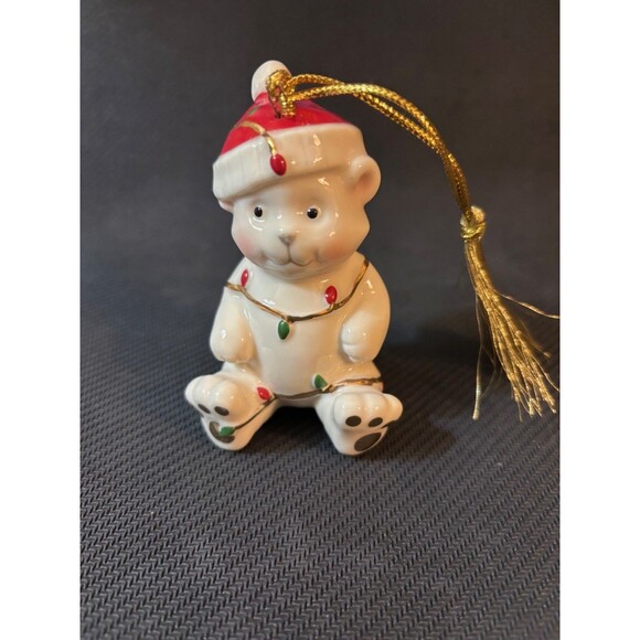 Lenox Very Merry Porcelain Ornament Teddy Bear Christmas Damaged Box - Picture 1 of 8